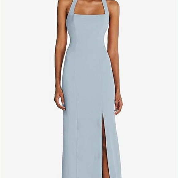NWT Dessy Tie Halter Open Back Trumpet Gown In Mist - Picture 3 of 4